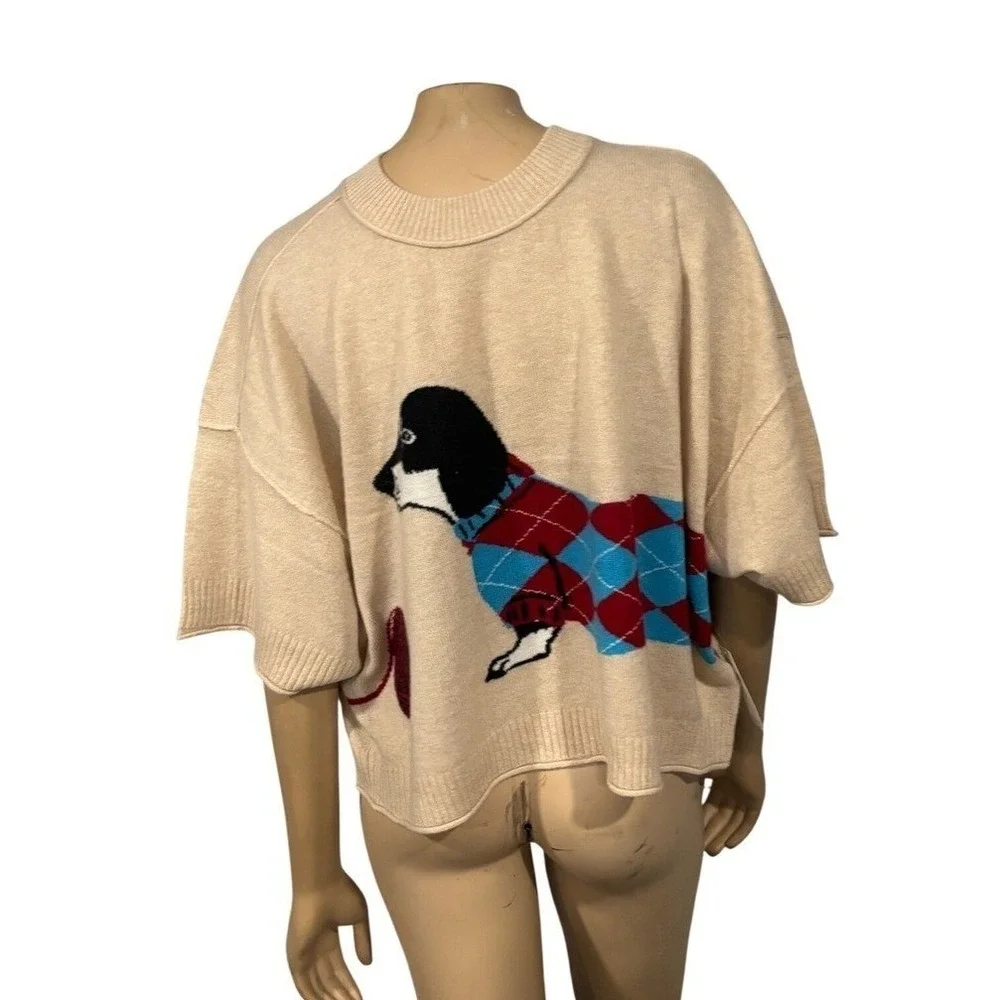 Anthropologie Dachshund Dog Cashmere Knit Sweater Beige NWT - Picture 13 of 15